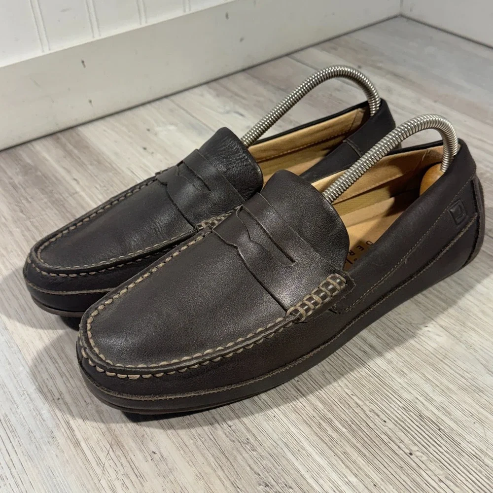 Sperry Top-Sider Hampden Penny Loafer Brown Leather Slip On Dress Shoes Sz 9.5 M